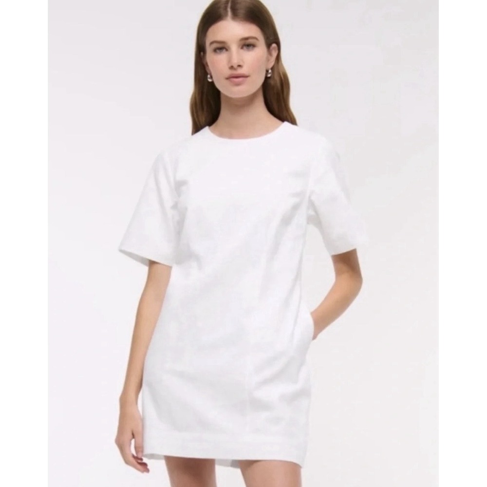 Abercrombie & Fitch White Short-Sleeve Linen-Blend Mini Dress Size S